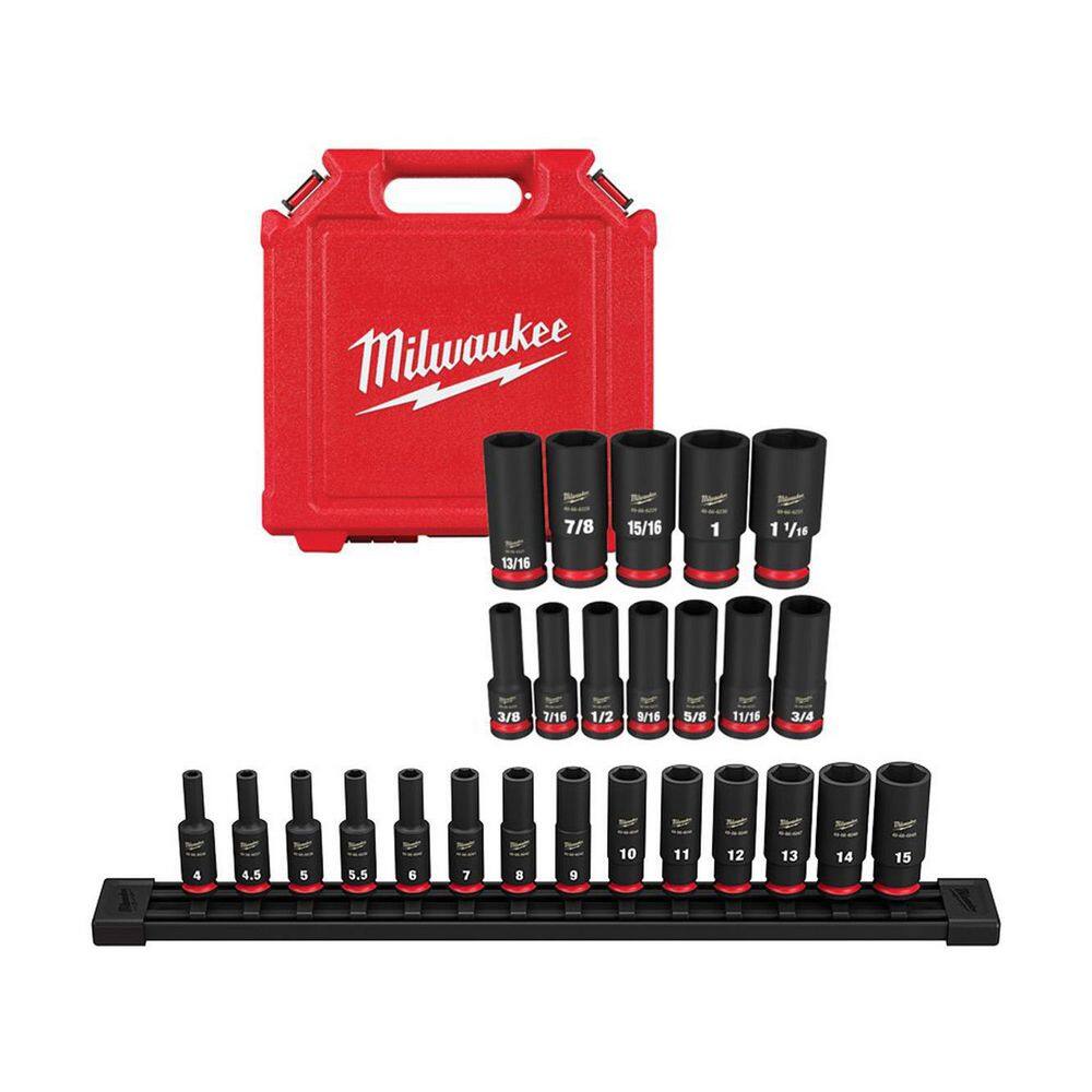 MW Shockwave 12 in. and 14 in. Drive SAEMetric Deep Well Impact Socket Set (26-Piece) 49-66-7011-49-66-7003