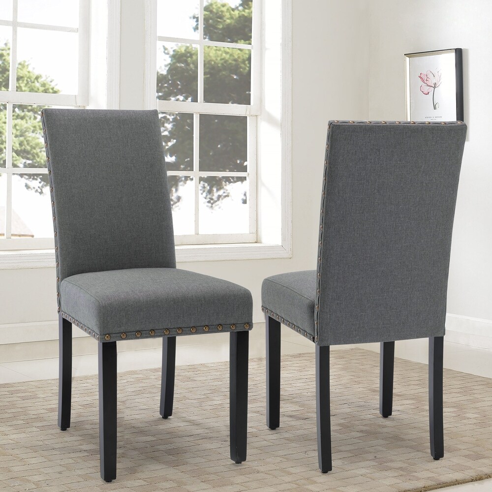 Fabric Upholstered Nailhead Trim Parsons Dining Chairs Set of 2