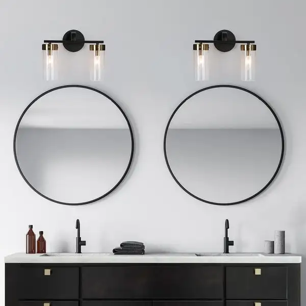 Modern 2-Light Black Bathroom Vanity Light Cylinder Glass Wall Sconces - 12.5