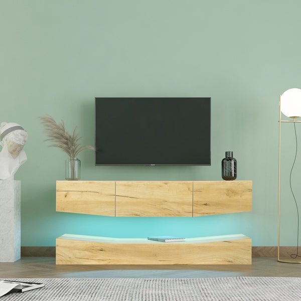 MDF UP and Down WALL-MOUNTED TV Cabinet With Three Drawers and LED Lights