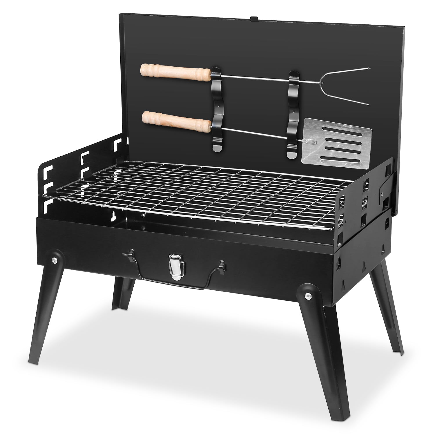 iMounTEK Portable Charcoal Grill Foldable BBQ Suitcase Grill Shelf for Outdoor Camping Picnics Garden Grilling, 16.7x10x17.7 inches