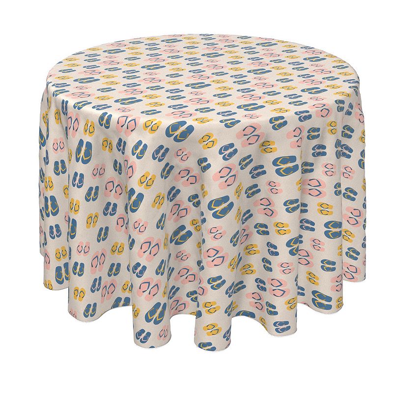 Round Tablecloth， 100% Polyester， 90 Round， Flip Flop Vacation