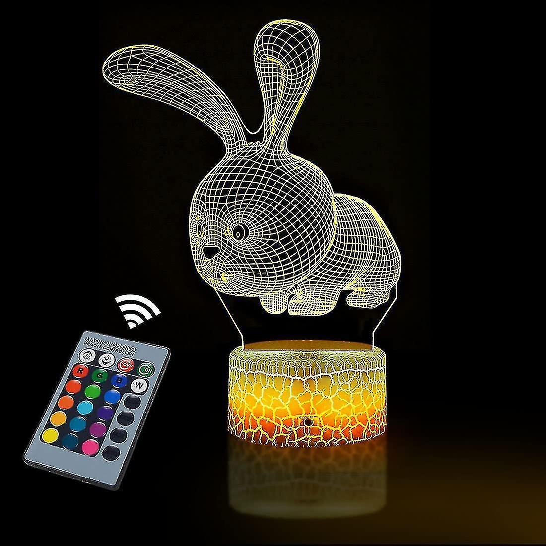 3d Night Light For Kids Bunny 3d Illusion Lamp With 16 Colors Changing Touch Switch