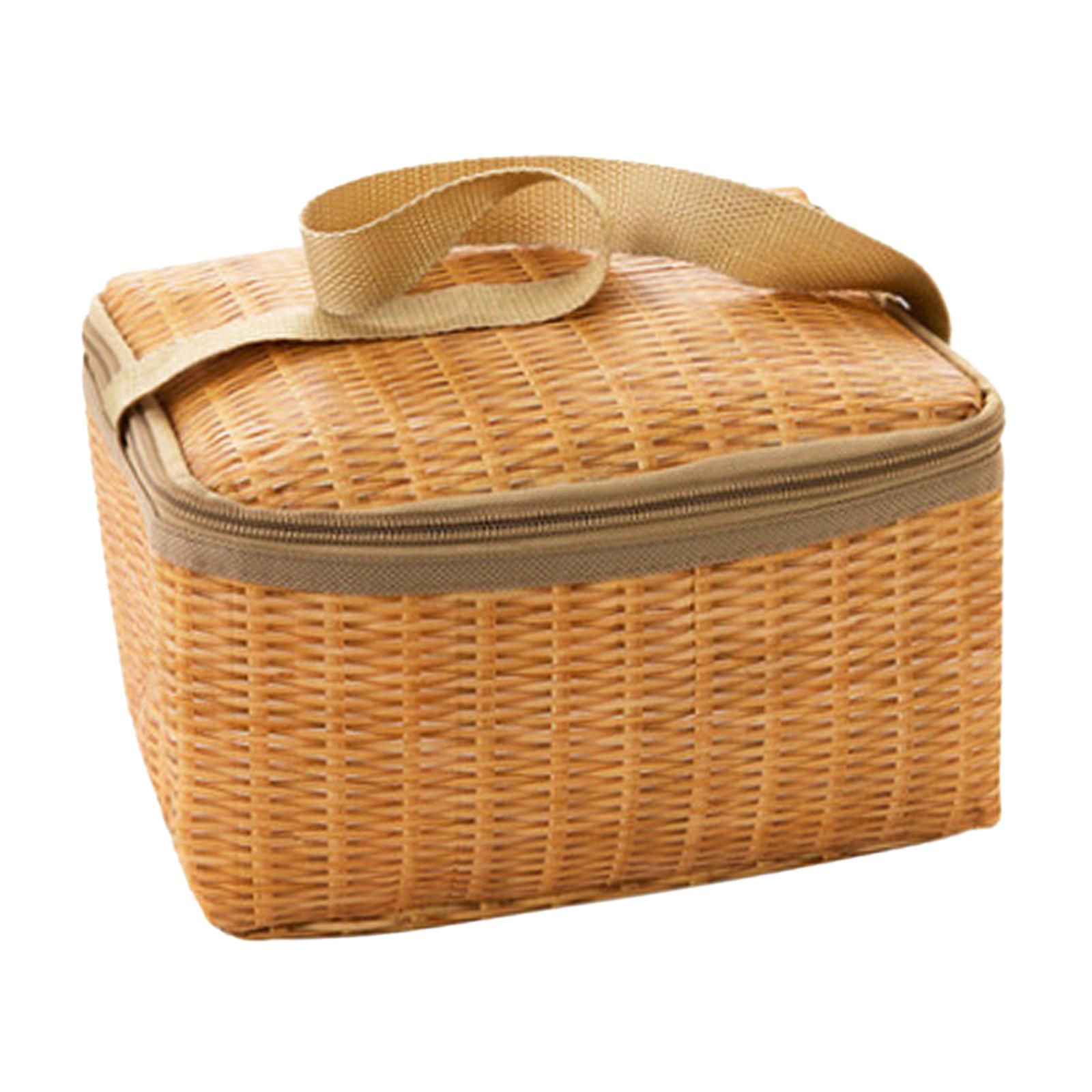 Thermal Bag， Outdoor Picnic Bag Insulated Waterproof Rattan Food Container Basket Fruit Camping Indoor Household Picnic