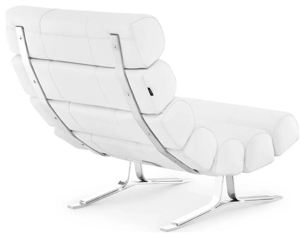 Zuri Furniture Modern Astoria Lounge Chair Smooth White Leather Chrome Legs   Contemporary   Armchairs And Accent Chairs   by Zuri Furniture  Houzz