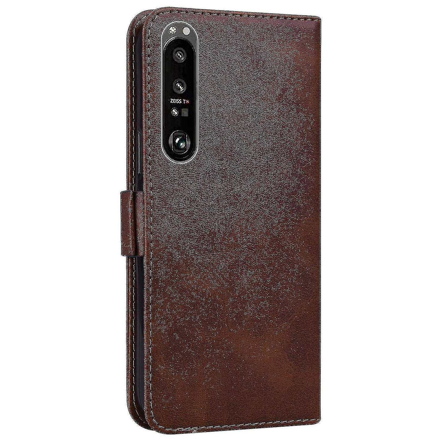 Sony Xperia 1 Iii Case Retro Cat Wallet Flip Cover Card Holder Pu Leather Coque Etui - Brown