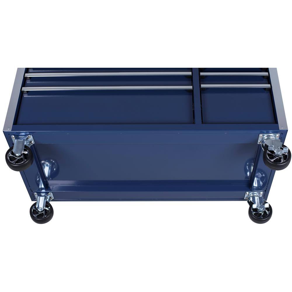 Husky 52 in. W x 24.5 in. D Standard Duty 10-Drawer Mobile Workbench Tool Chest with Solid Wood Work Top in Gloss Blue H52MWC10BLU