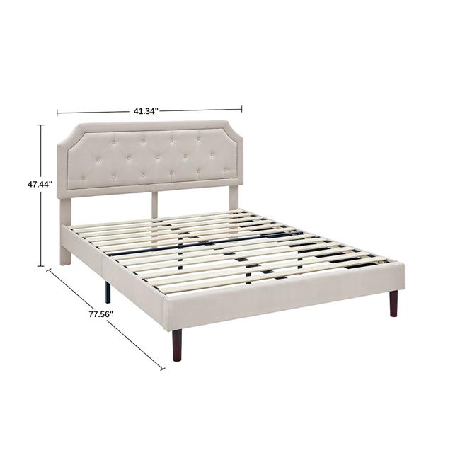 Bika Hom BU1002B-T Tufted Upholstered Platform Twin Size Bed Frame with Adjustable Height Headboard& Beige