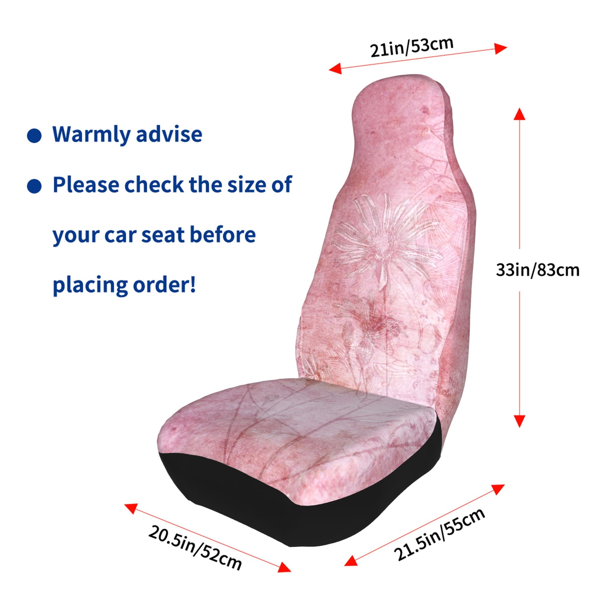 Easy to Install Car Universal Seat Cover， Pink Vintage Pattern Four Seasons Universal Front Seat Cover， 2-Piece