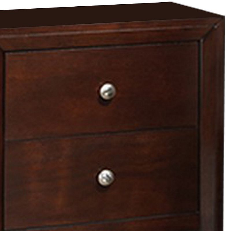 24 Inches 2 Drawer Wooden Nightstand with Metal Pulls， Brown