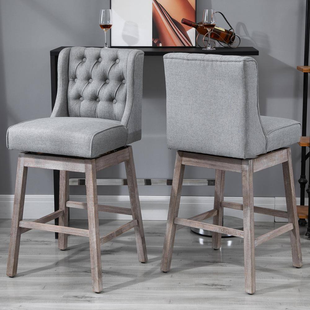 HOMCOM 42.5 in. Grey Wingback Rubberwood 30 in. Bar Chair with Polyester Seat 2-Included 835-178V01GY