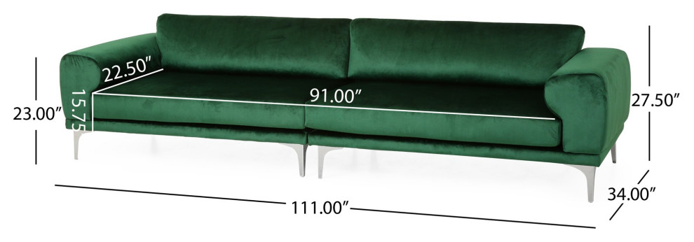 Modern Sofa  Silver Legs With Large Velvet Upholstered Seat  ampRound Arms  Green   Midcentury   Sofas   by Decorn  Houzz