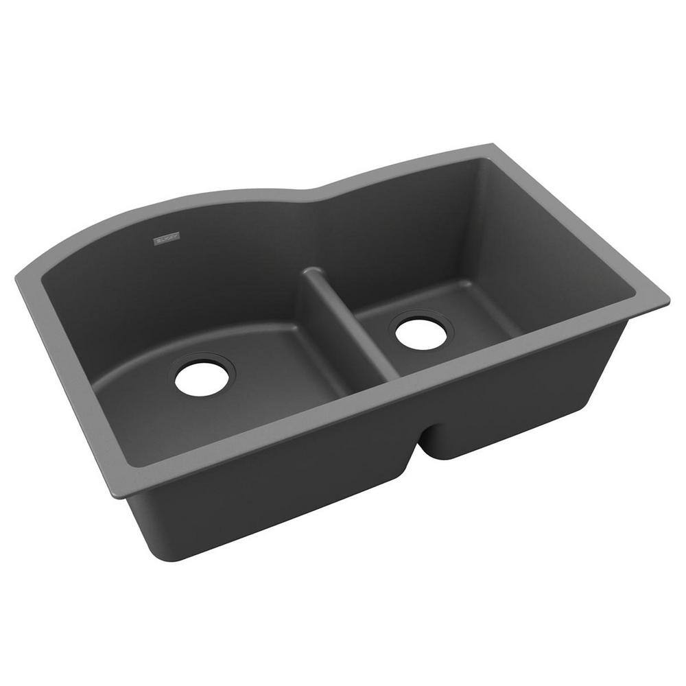 Elkay Quartz Classic Dusk Gray Quartz 33 in. 6040 Double Bowl Undermount Kitchen Sink with Aqua Divide ELGHU3322RGY0