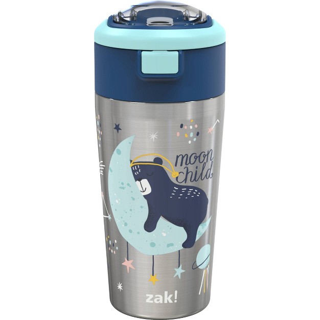 Zak Designs Double Wall Stainless Steel Straw Bottle Moon Bear 12oz