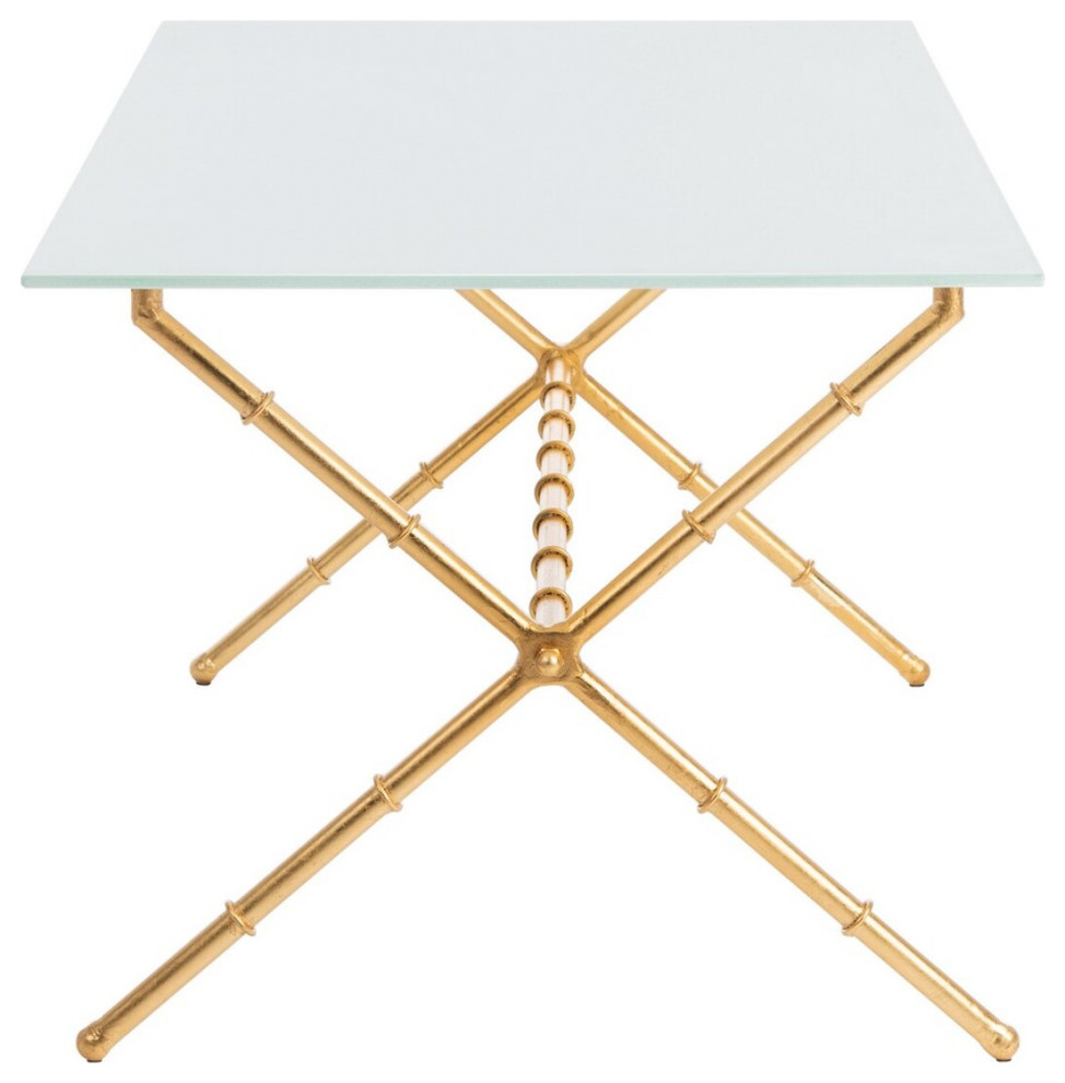 Gia Accent/ Coffee Table Gold/ White Glass Top   Asian   Coffee Tables   by Peachtree Fine Furniture  Houzz