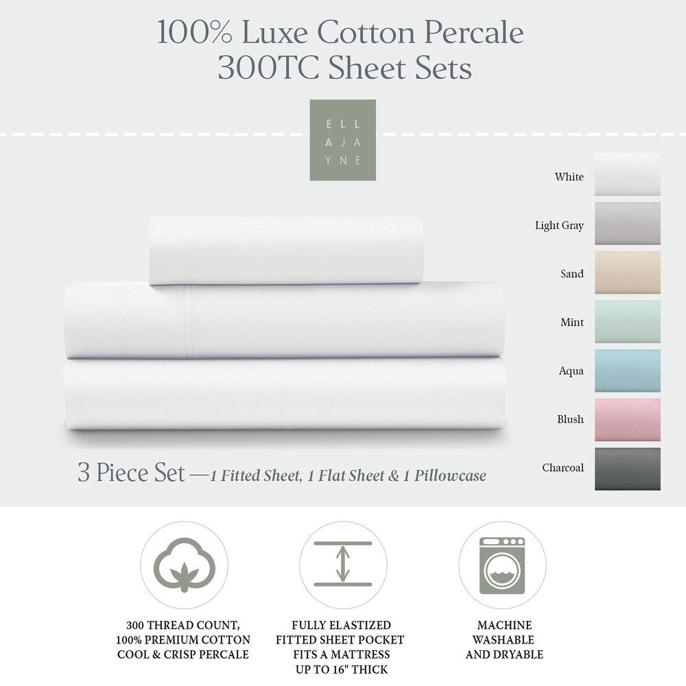 100% Cotton Percale Cool and Crisp Deep Pocket Sheet Set