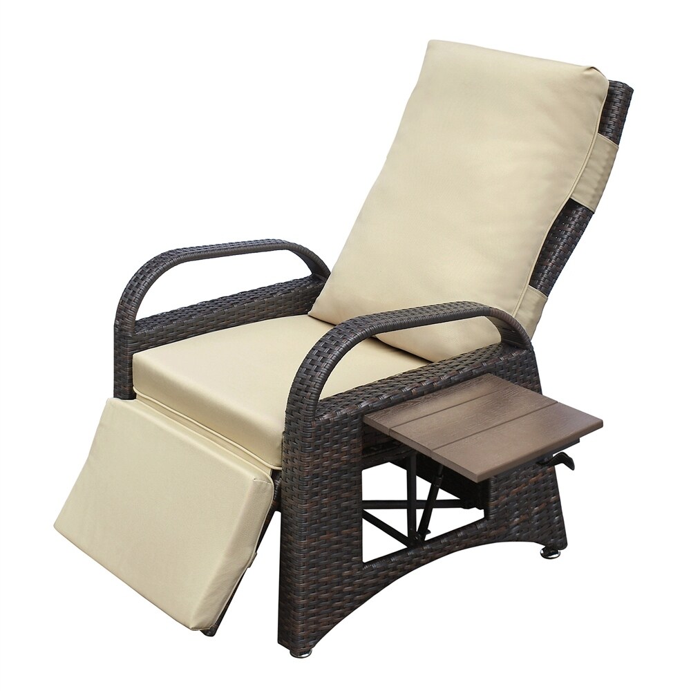 Outdoor Recliner Chair PE Wicker Adjustable Reclining Lounge Chair