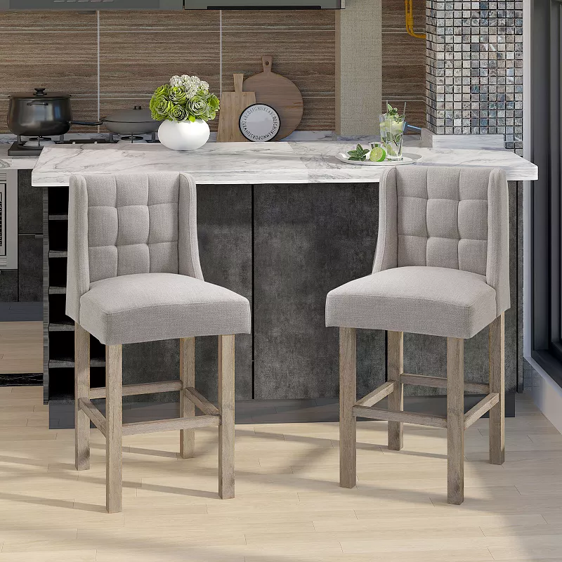 HOMCOM Tufted Counter Height Bar Stools Set of 2 Upholstered Bar Chairs