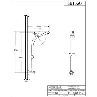 Westbrass Drill-Free Adjustable Slide Extension Bar with 5-Function Shower Head and Panda Hand Held Sprayer Polished Chrome SCH700P-26