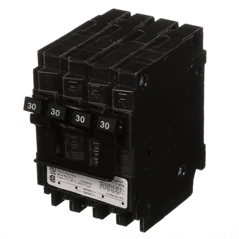 Siemens Quadplex 1-Outer 30 Amp Double-Pole and 1-Inner 30 Amp Double-Pole Circuit Breaker Q23030CT2