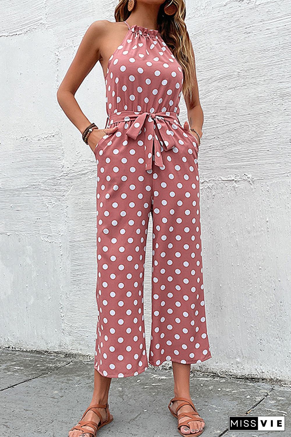 Polka Dot Long Pants Loose Jumpsuit Wholesale