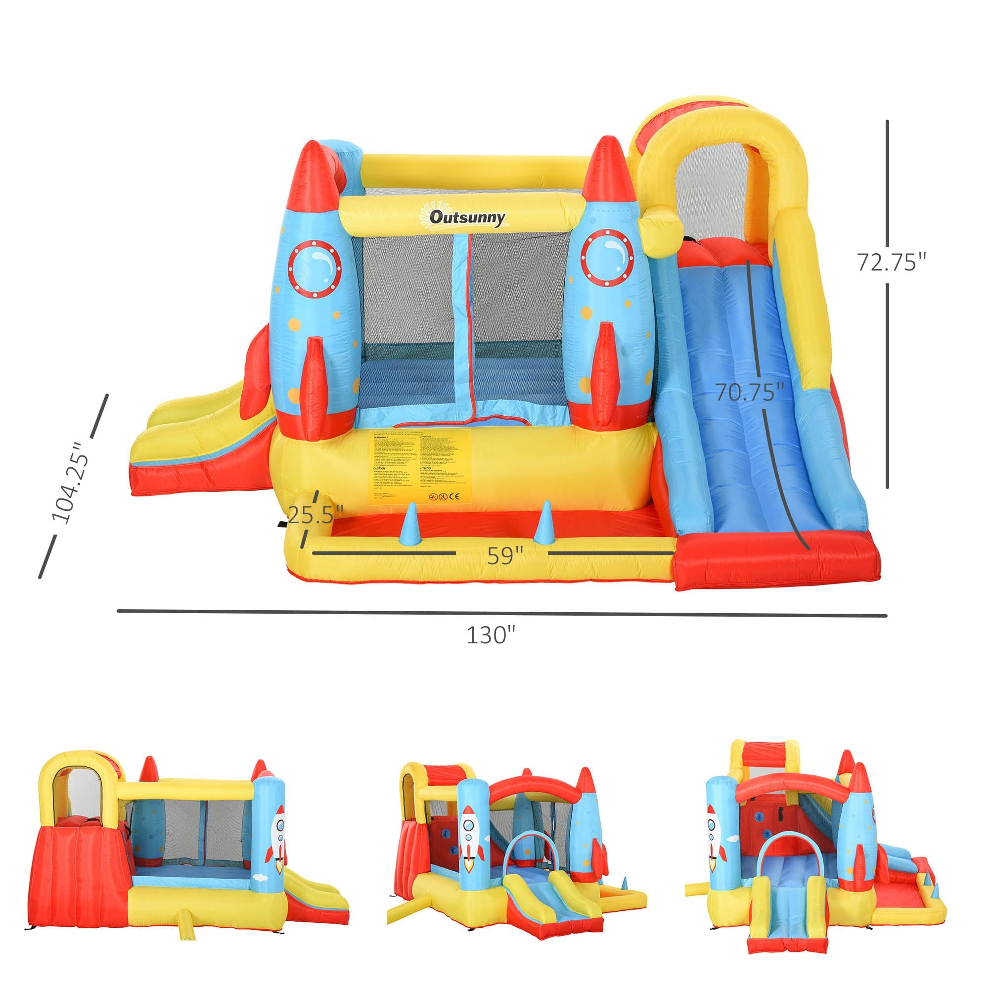 Outsunny 4-in-1 Kids Inflatable Bounce House Jumping Castle with 2 Slides, Climbing Wall, Trampoline, & Water Pool Area, Air Blower