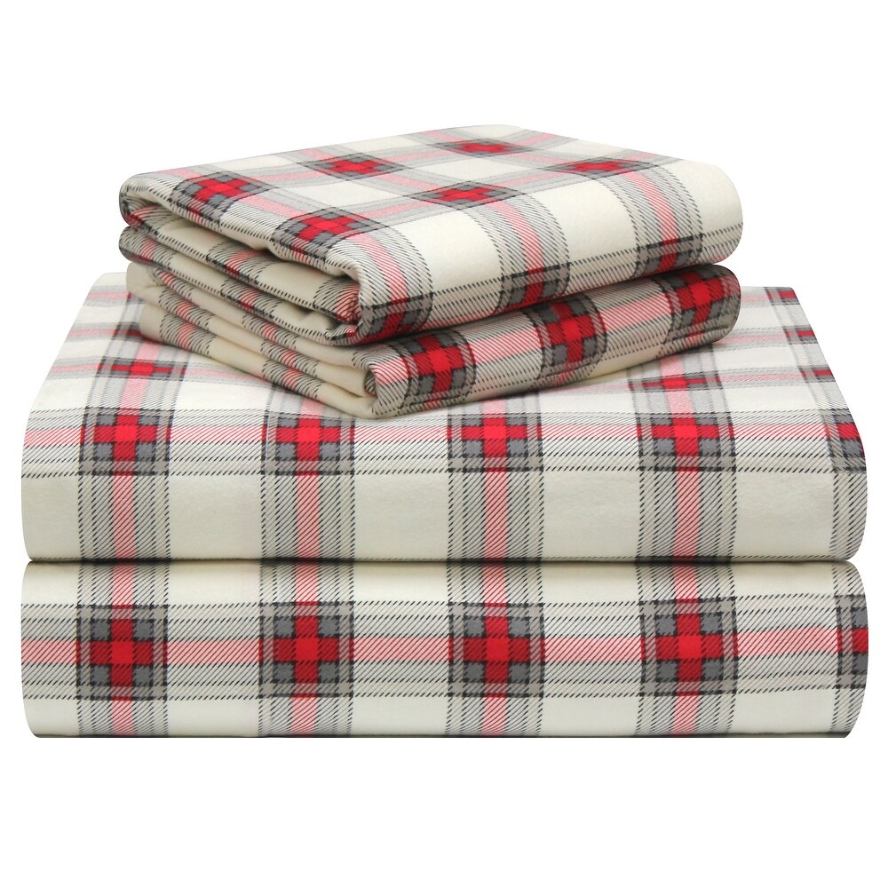 Pointehaven Plaid Luxury Flannel Heavy Weigh 180 GSM 100% Cotton Bed Sheet Set