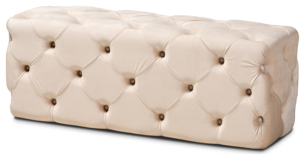 Xila Glam and Luxe Beige Velvet Upholstered Button Tufted Bench Ottoman   Transitional   Footstools And Ottomans   by Baxton Studio  Houzz