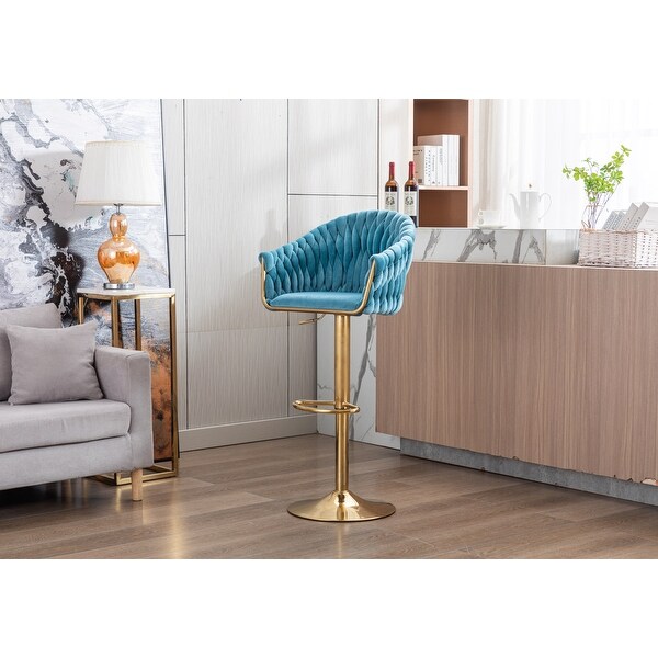 Velvet Swivel Upholstered Adjustable Height Bar Stools With Metal Footrest