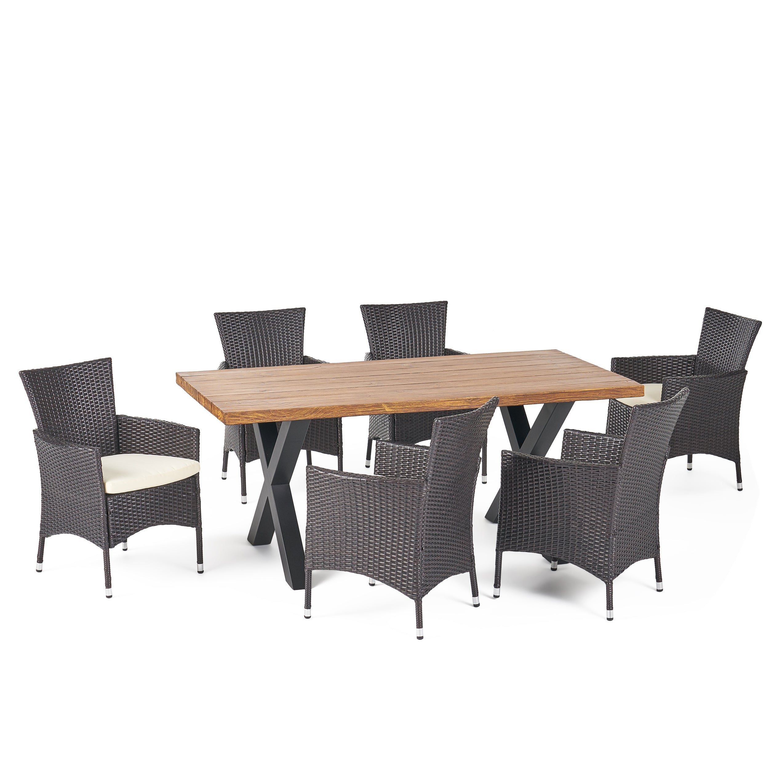 Joyce Outdoor 7 Piece Multi-brown Wicker Dining Set with Concrete Table