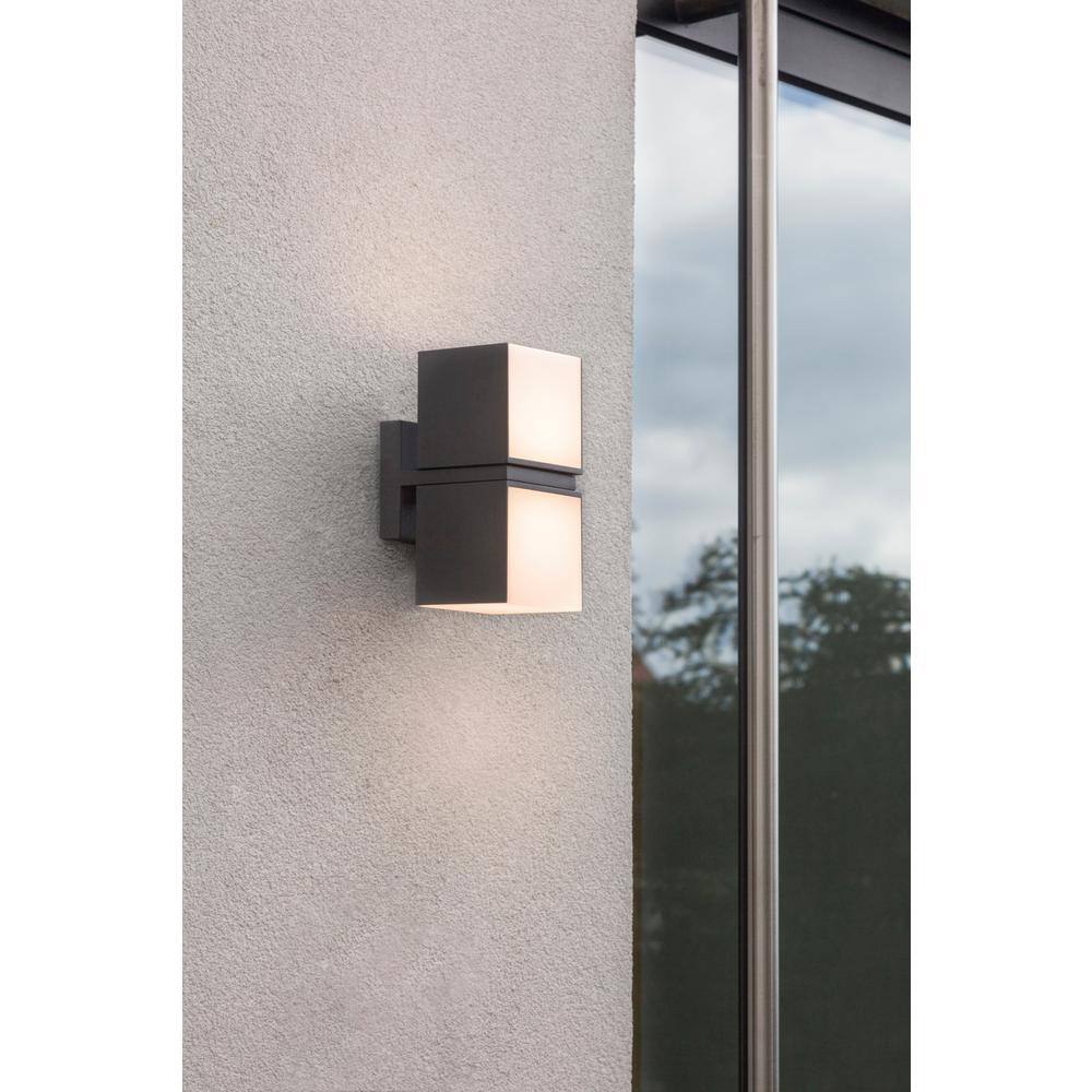 Home Decorators Collection Keating 2-Light Dark Grey LED Outdoor Wall Mount Lantern Sconce with Opal PC 5193805118