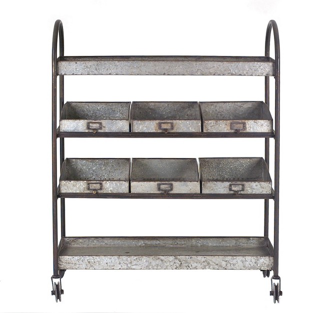 Metal 4 tier Cart With 6 Bins On Casters Storied Home