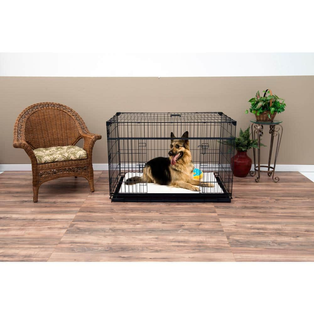 Lucky Dog 48 in. Sliding Double Door Dog Crate with Patented Corner Stabilizers, Removable Tray, Rubber Feet and Carrying Handle ZW 51548