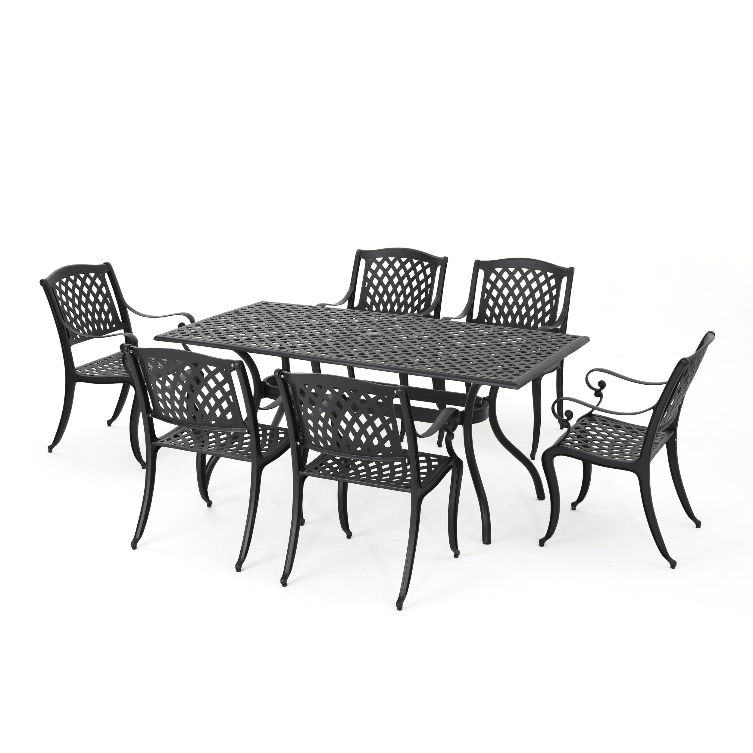 Marietta 7-piece Black Cast Aluminum Outdoor Dining Set