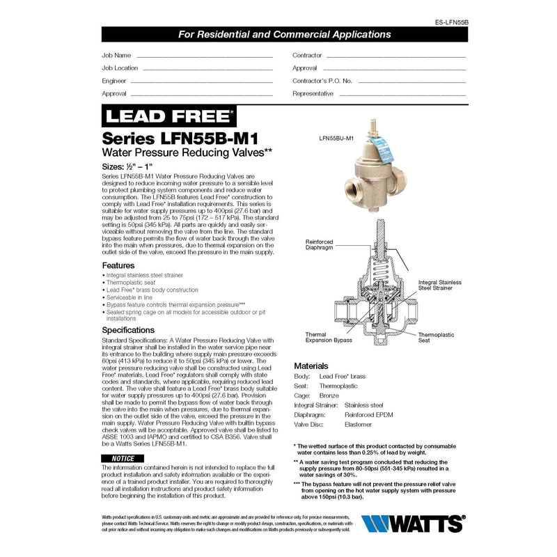 WATER REDUCER VALVE 3/4