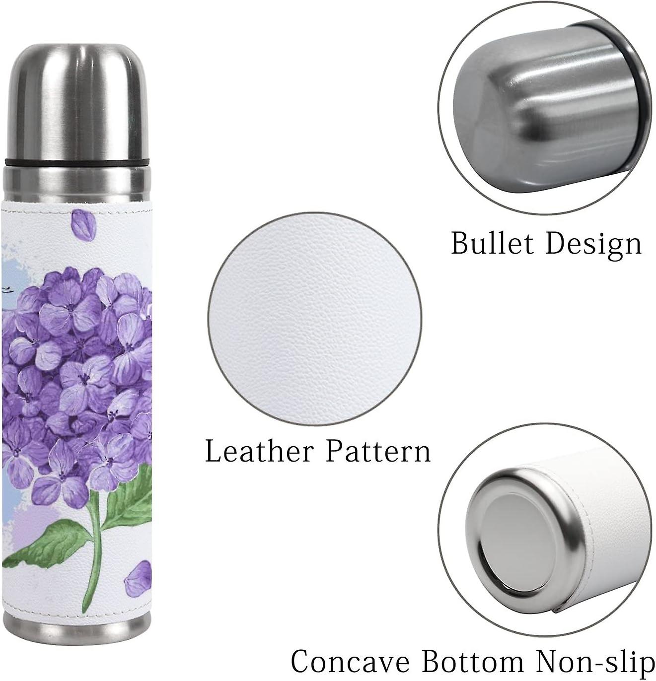 Insulated Mug Stainless Steel Water Bottle Purple Hydrangea Flower Vacuum Cup Travel Mug For School Office