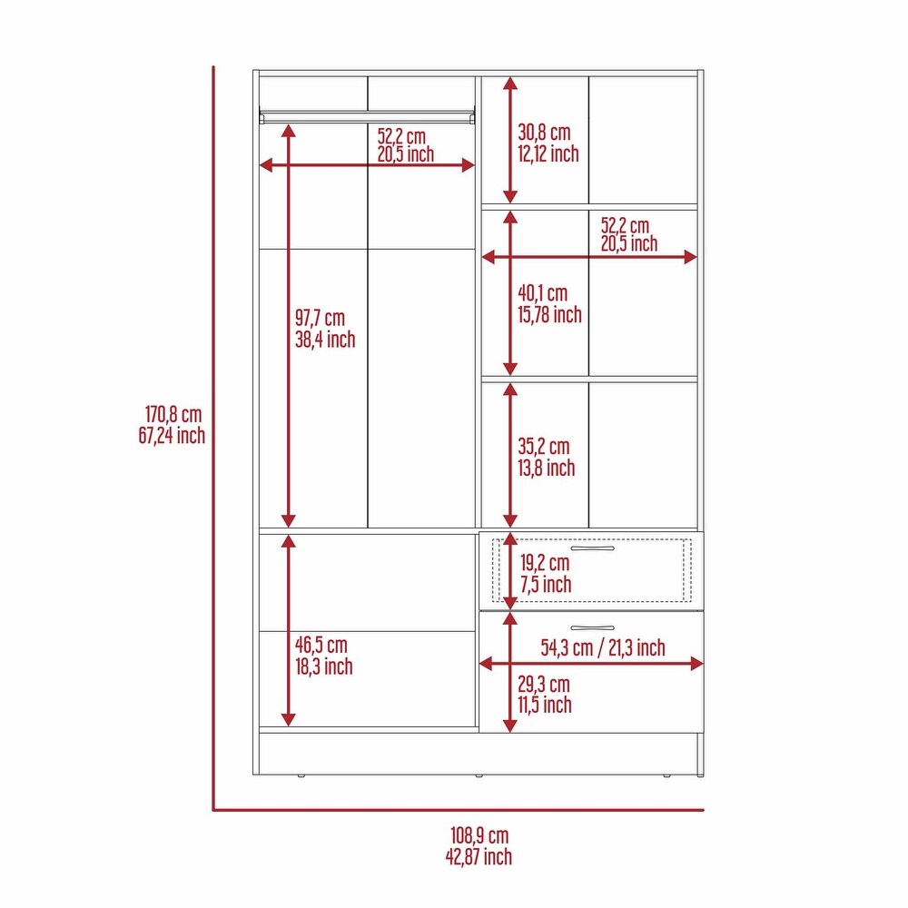 Rectangle 4 Door Armoire w/Hanging Rod   Drawer and Shoe Cabinet