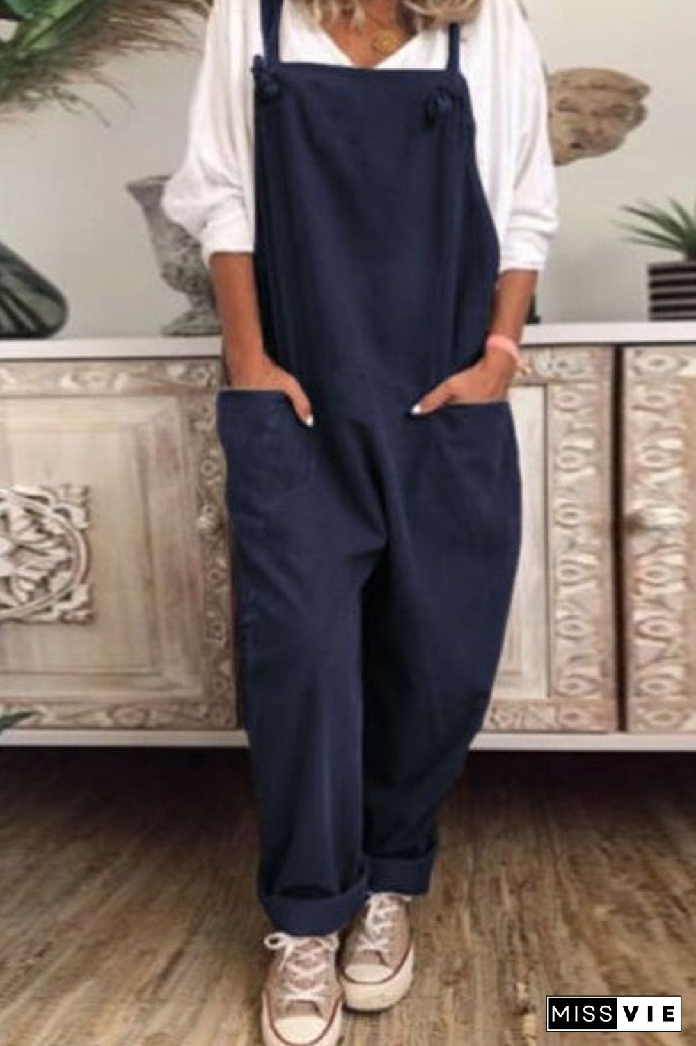 Casual Cotton Pocket Desgin Jumpsuit