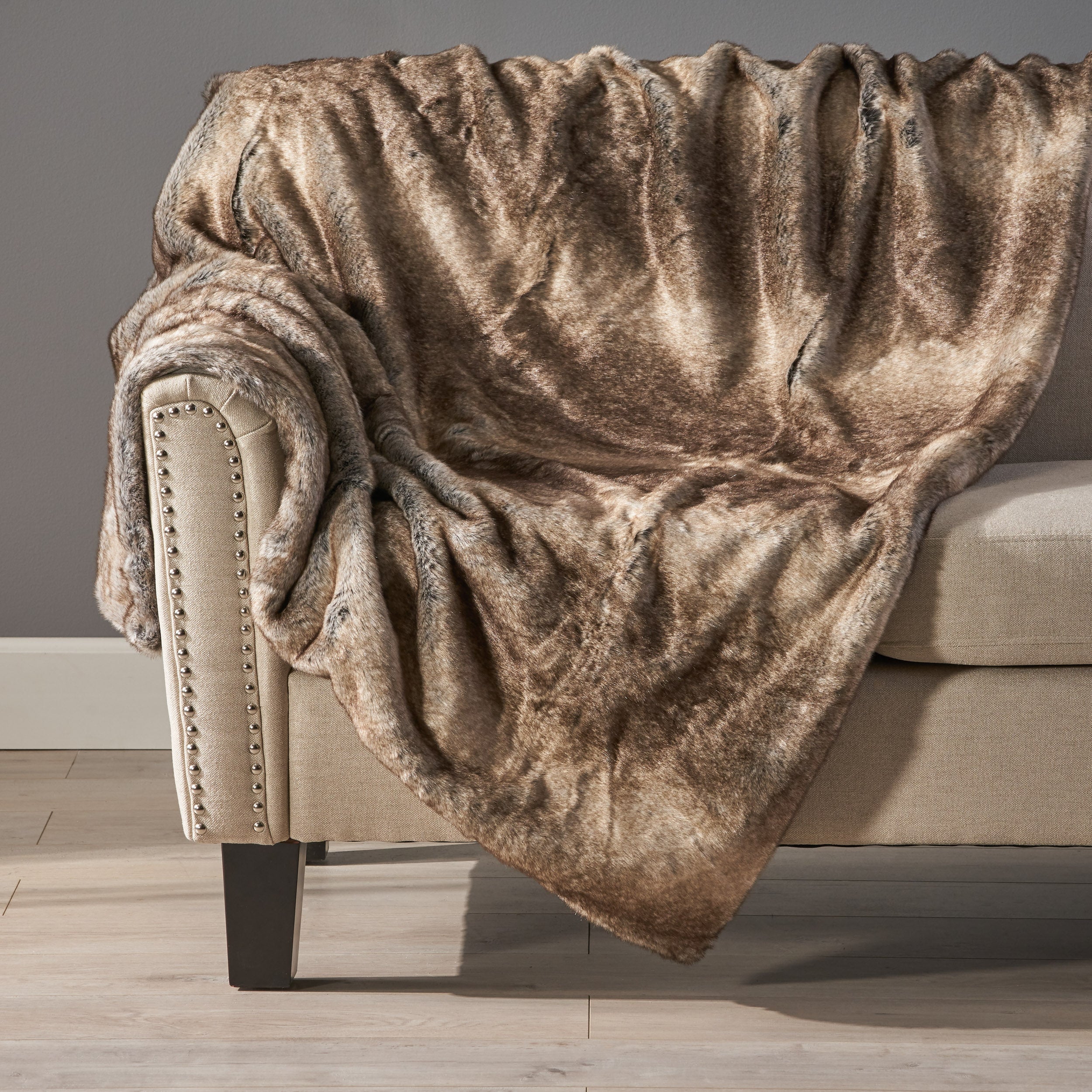 Tuscan Modern Glam Striped Faux Fur Throw Blanket