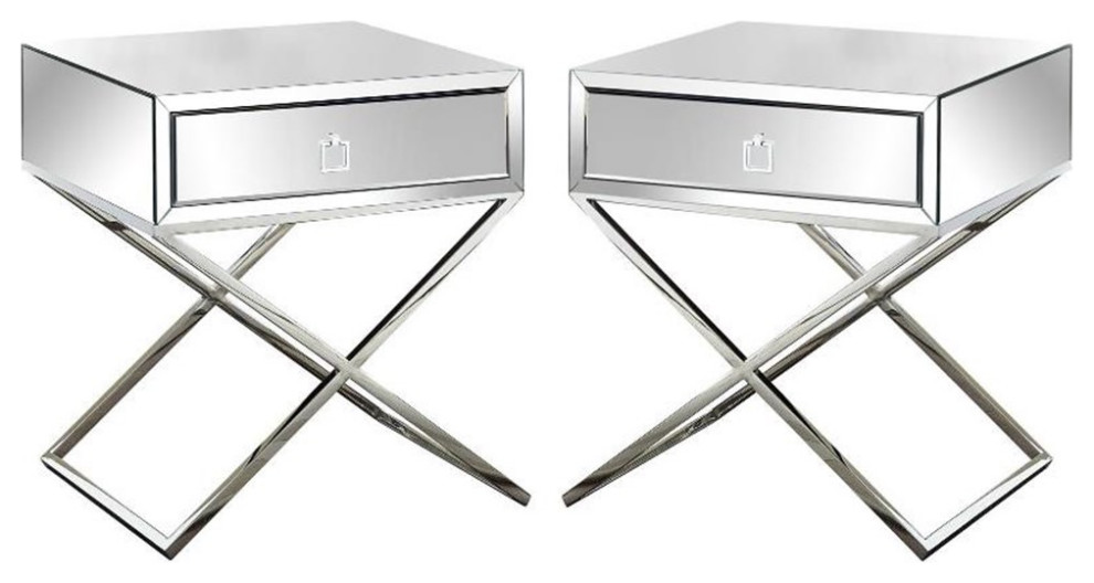 Home Square Lynn Side Table in Mirrored and Chrome   Set of 2   Contemporary   Side Tables And End Tables   by Homesquare  Houzz