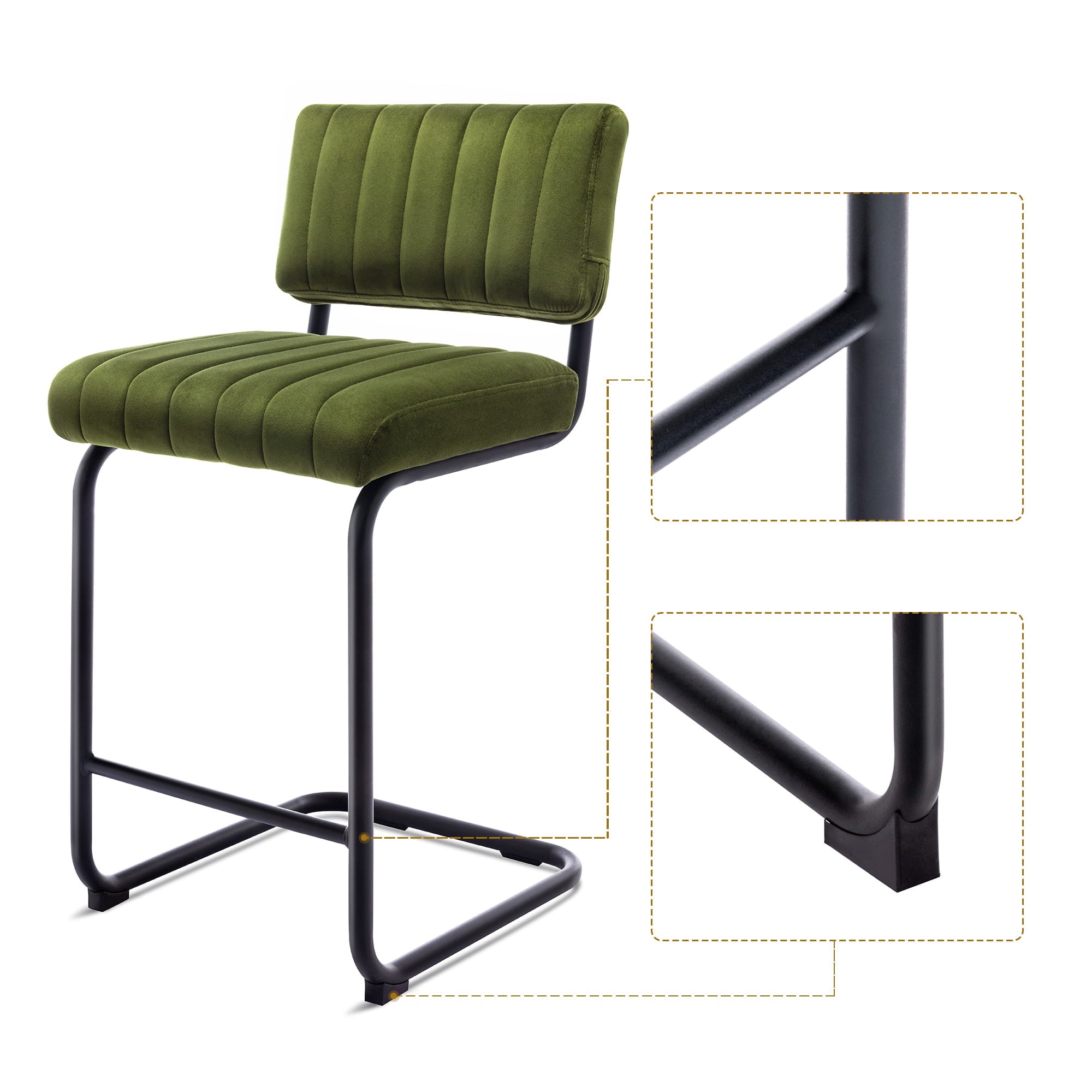 Zesthouse 24 Velvet Counter Stools Set of 2， Modern Counter Height Bar Stools with Back and Black Metal Base， Green