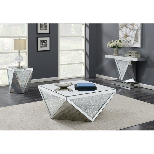 Coaster Furniture Amore Clear Mirror Square End Table with Triangle Detailing