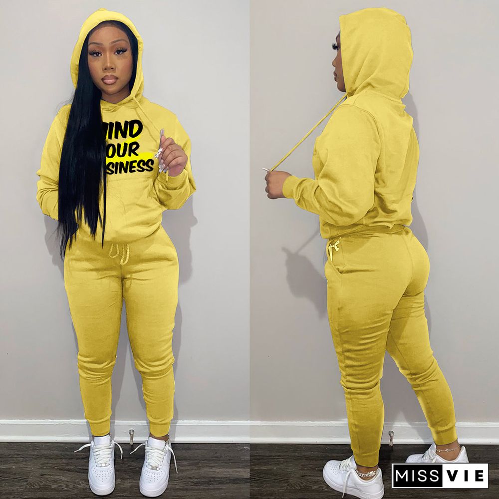 Letter Print Hooded Sweatshirts and Pants Sweatsuits