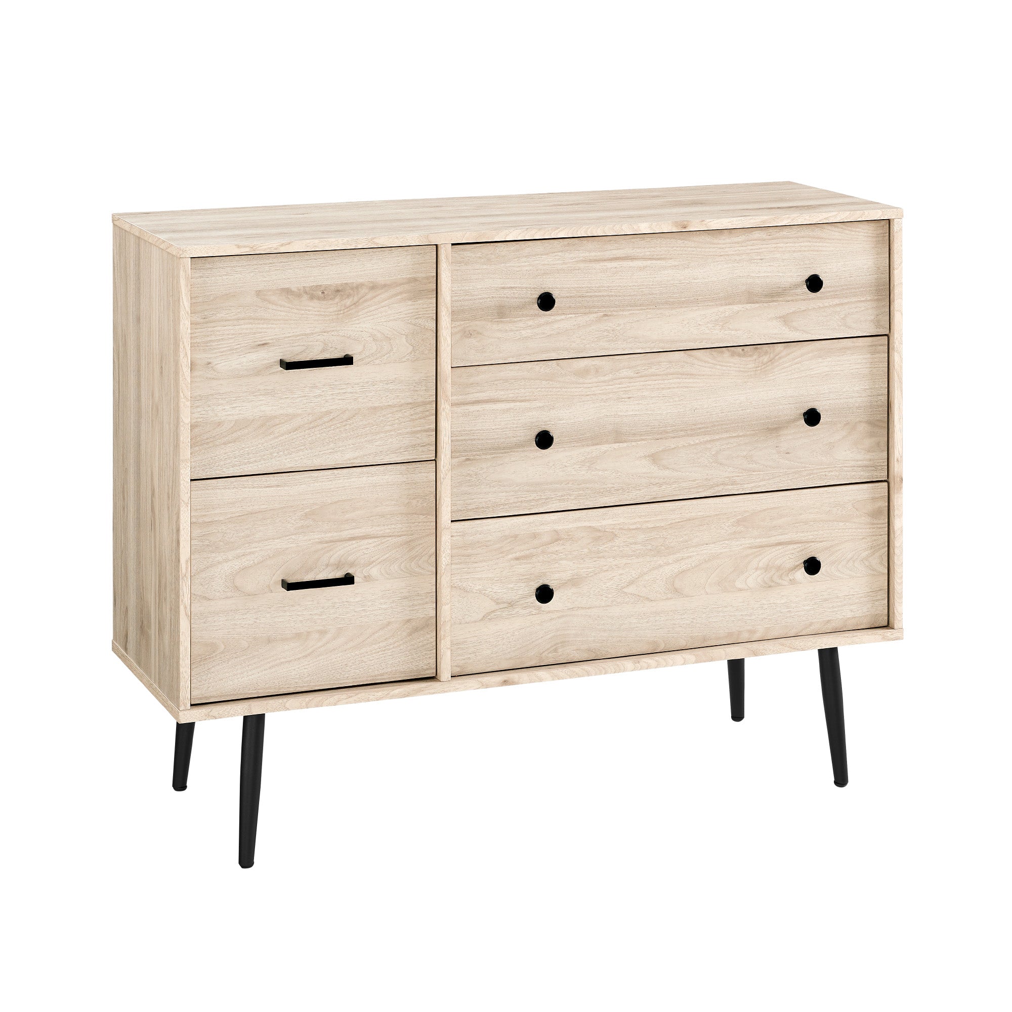 Manor Park Modern Asymmetric 5 Drawer Wood Dresser, Birch