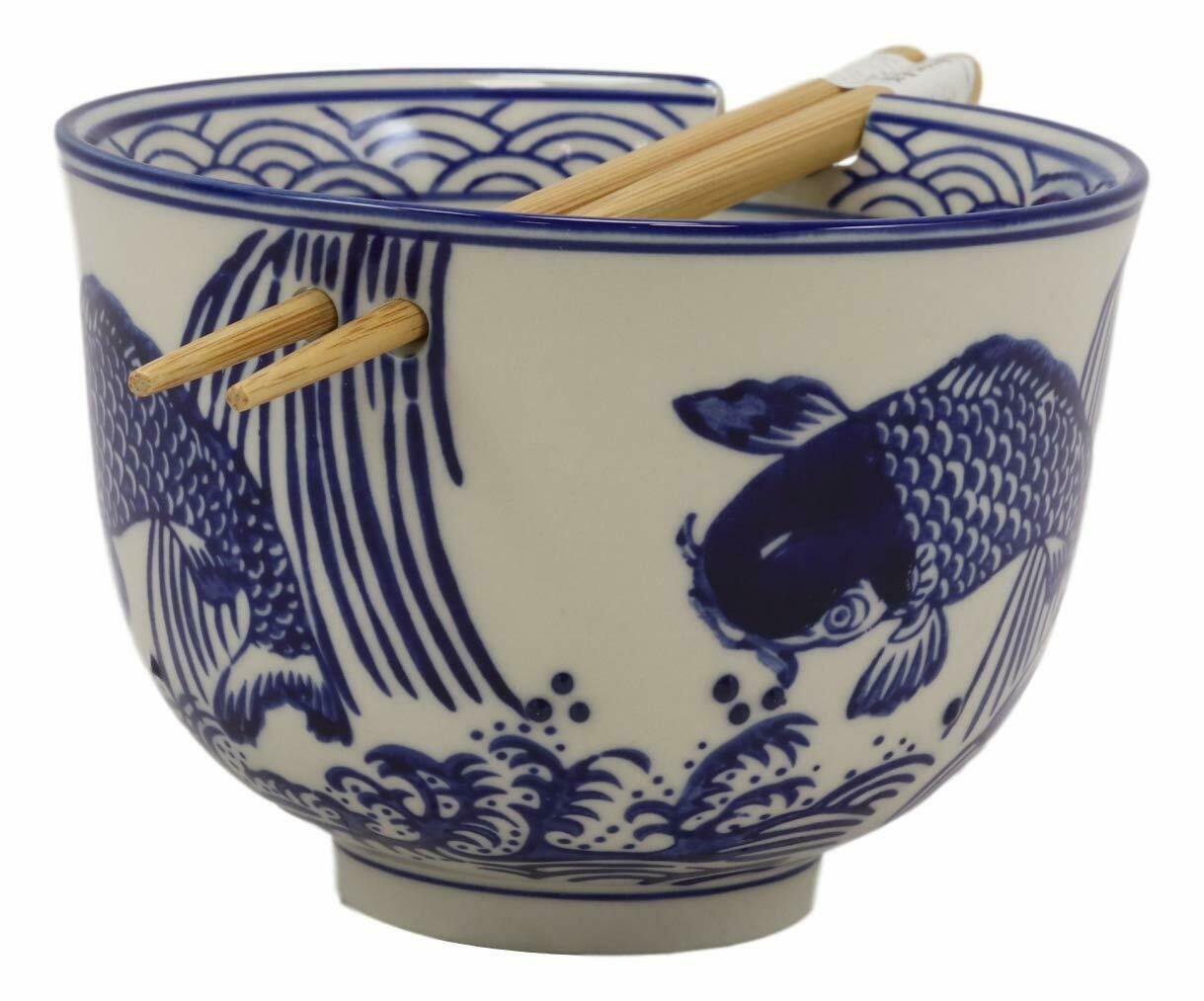 1 Zen Pond Koi Fish Waterfall Ramen Noodles 5D Soup Rice Bowl With Chopsticks Set EBR02