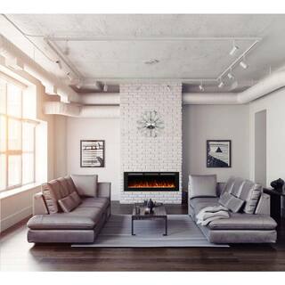 Boyel Living Black 60 in. 400 Sq. Ft. Recessed and Wall Mounted Electric Fireplace with Logs and Crystals VL-EF60