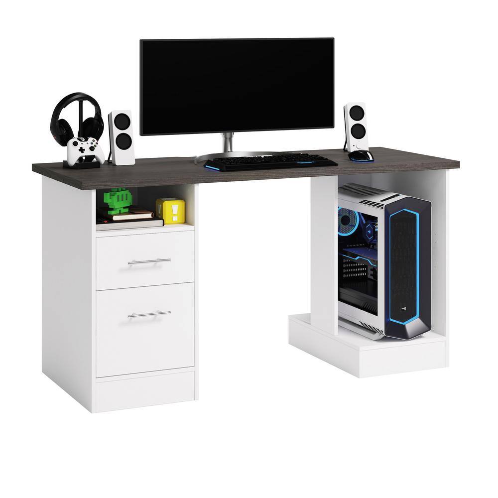 SAUDER Select 59.055 in. White 2-Drawer Gaming Desk with File Storage 429612