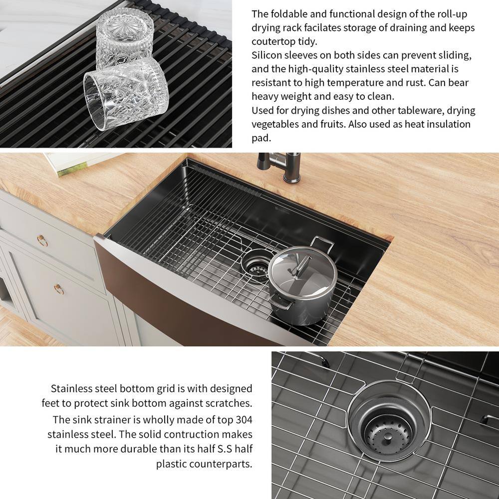 Glacier Bay Gunmetal Black Stainless Steel 36 in. 18-Gauge Single Bowl Farmhouse Workstation Kitchen Sink ACS3622A1Q-W