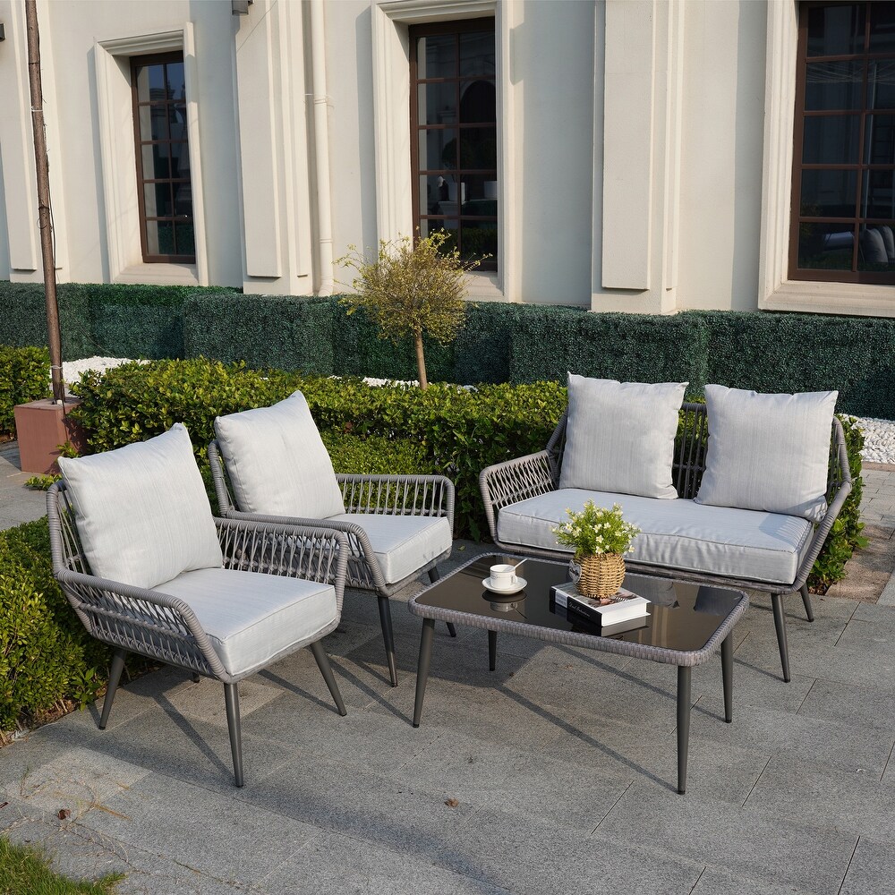 Tappio 4 Piece Outdoor Wicker Cushioned Sofa Conversation Set   49.64\