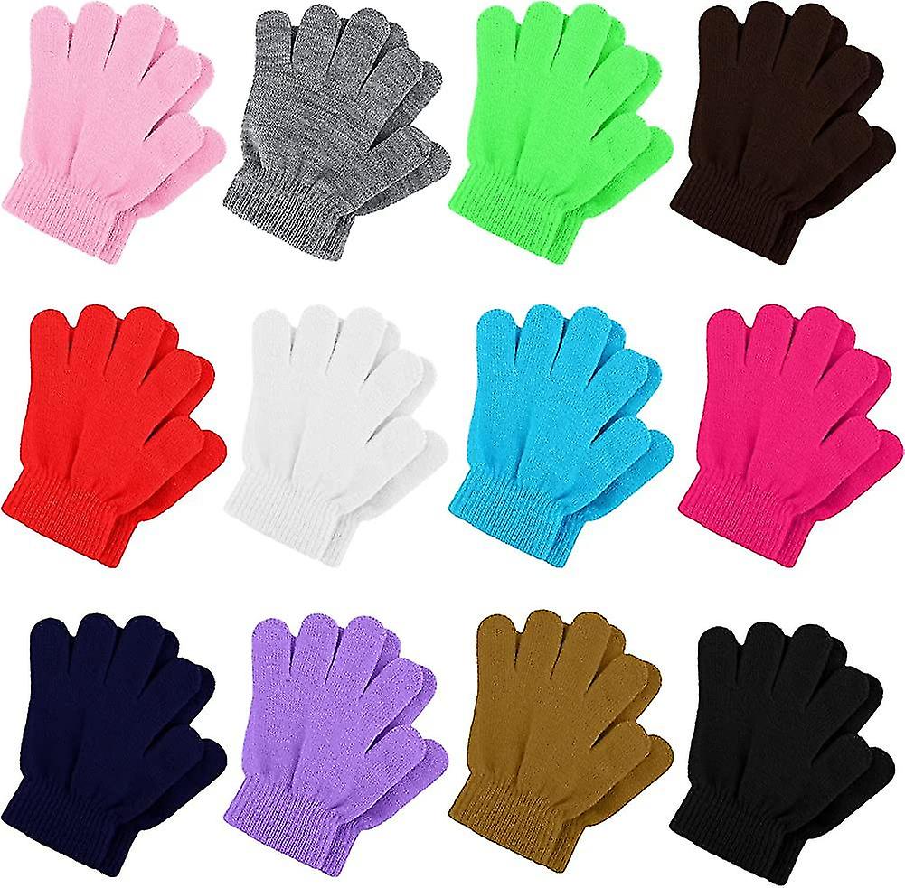 12 Pairs Kid's Winter Magic Gloves Children Stretchy Warm Knit Gloves For Boys Or Girls